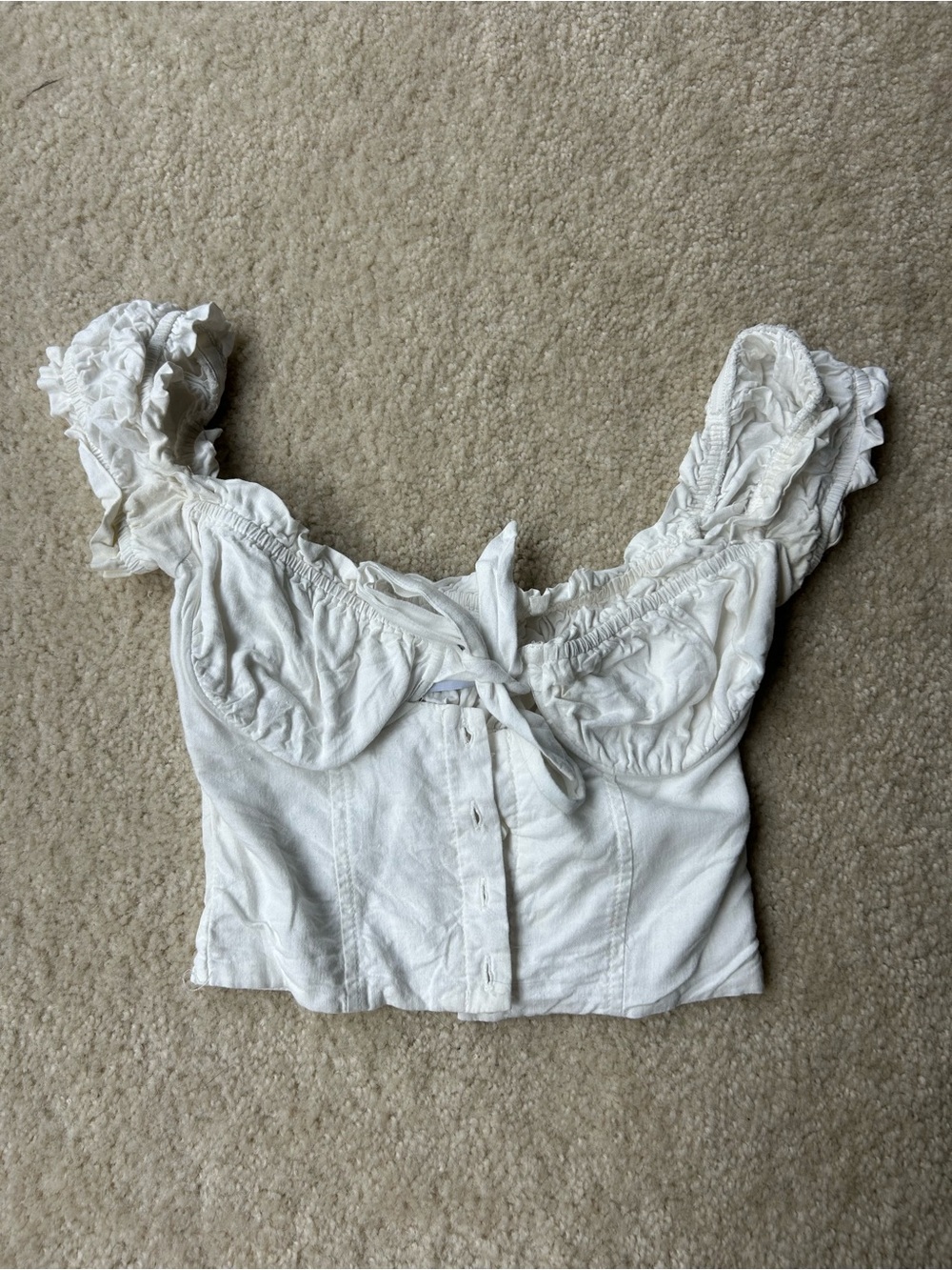 White Ruffle Sleeve Crop Top with Tie Front